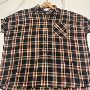 Entro Black and Orange Plaid Casual Shirt